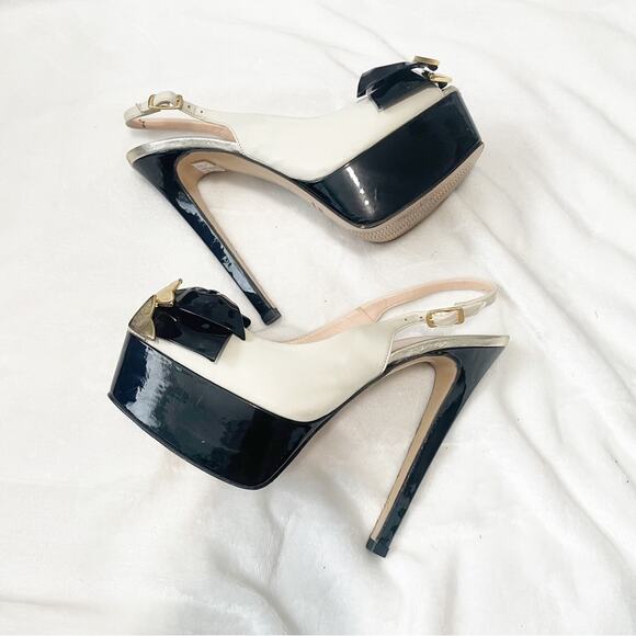 Osvaldo Rossi made in Italy high heel pumps bow gold ivory back open toe size 38 - Picture 8 of 8